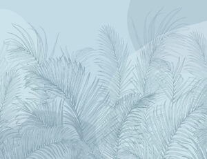 Foglie di palma illustrate con forme geometriche blu carta da parati